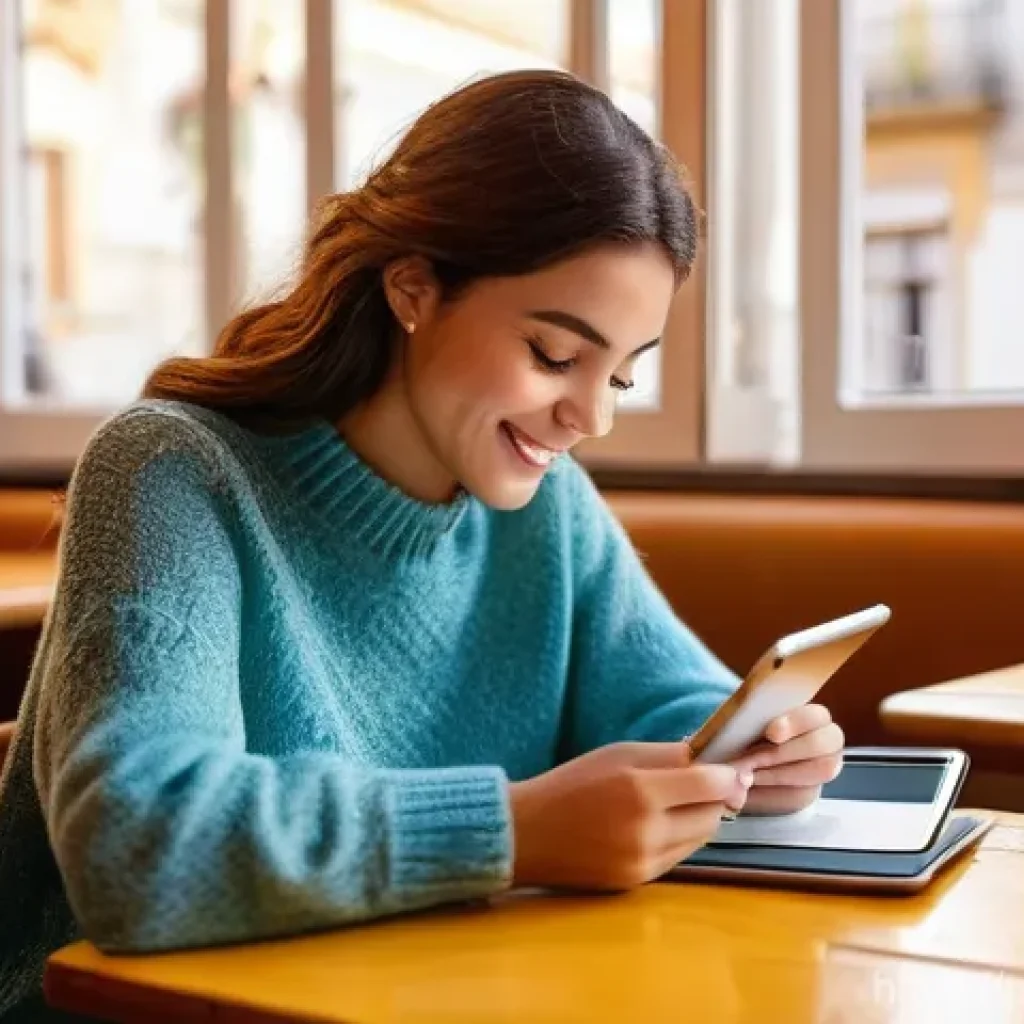 HTML5 기반의 인터랙티브 웹 콘텐츠 제작 - **Prompt 1: "Engaged Traveler with a Portuguese Quiz"**
    A young woman in her late 20s, wearing c...