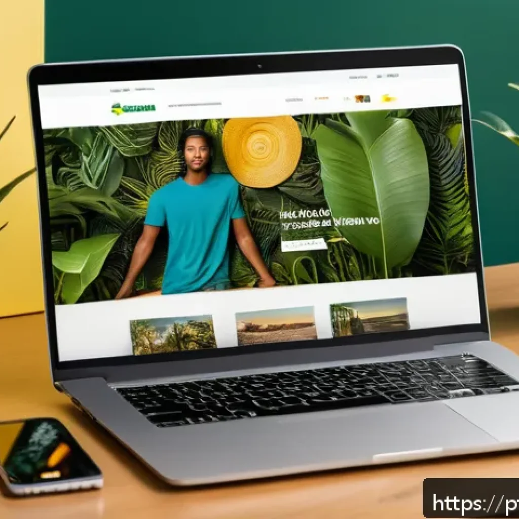 웹 기술을 활용한 비즈니스 성장 전략 - A modern Brazilian e-commerce website interface displayed on a sleek laptop screen, showcasing perso...