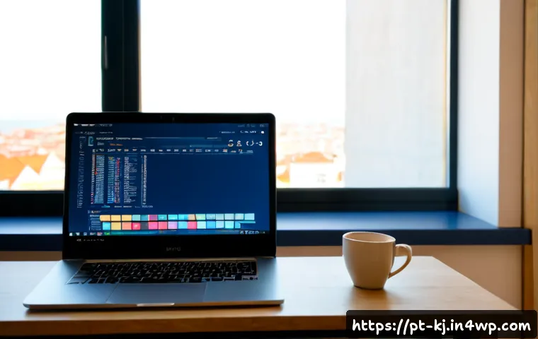 Home 17 스크립트 최적화를 통한 웹사이트 성능 개선 - Photorealistic modern web developer workspace in Lisbon, Portugal, viewed over the shoulder, a focus...